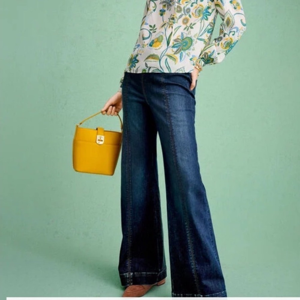 Talbots Flare Leg Pull-On Travel Jean Beekman Dark Blue Denim Plus 
1X Stretch